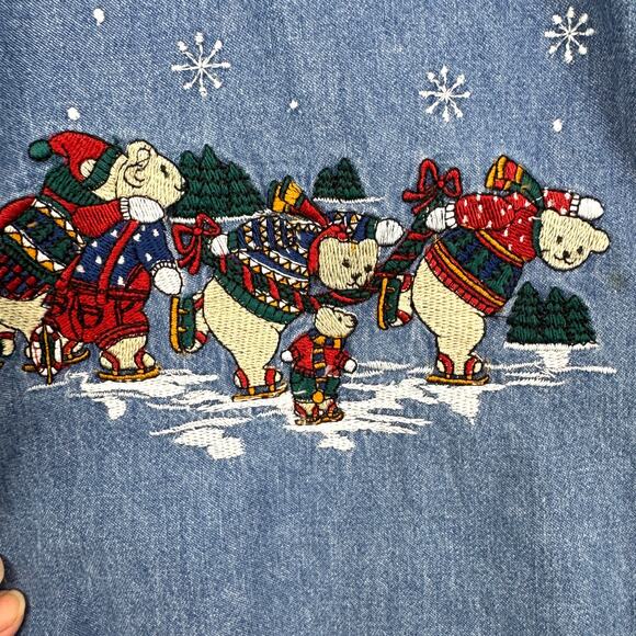 Bobbie Brooks Womens Vintage Button Down Shirt Size L Chambray Embroid Holiday - Picture 2 of 5